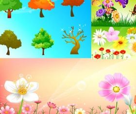 flowers and trees shiny vector