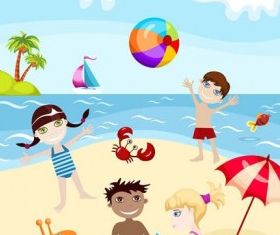 cartoon kids summer 02 vectors material