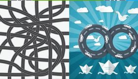 Backgrounds with roads 3 vector set