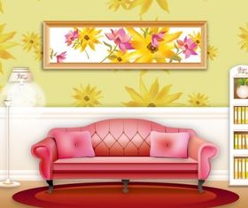 stylish wallpaper home living room sof vector material
