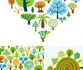 variety cartoon trees set vector