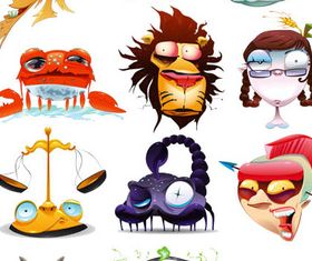 Cartoon Zodiac Symbols Set Illustration vector