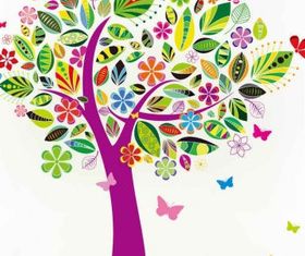 Abstract Tree with Flower Patterns shiny vector