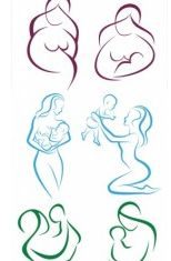 mother and baby line silhouette vector graphics