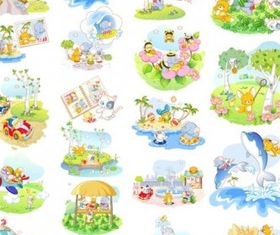 cute animal life theme vectors material