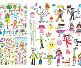 Cheerful children clip art illustrations vector