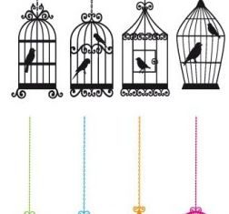bird and birdcage vector design