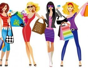 Shopping Girls Vector Illustration set