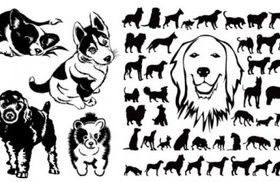 black and white dog silhouette vector graphics
