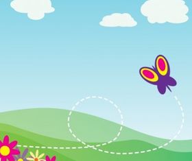 With Butterfly And Flowers clip art set vector