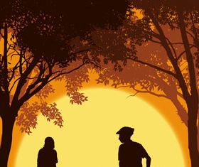 Family and sunset vectors graphics