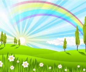 Green Grass Rainbow Background vector material