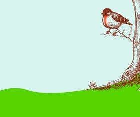 Tree with bird background vectors graphic
