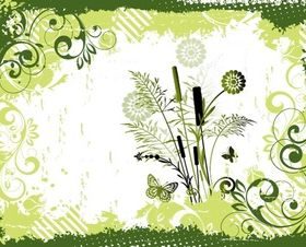Grunge frame with floral set vector