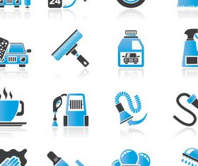 Blue Cars Icons Set shiny vector
