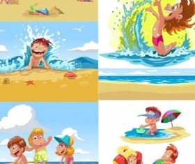 cartoon children summer beach vector