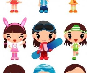 super cute cartoon girl set vector