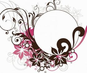 Circle Frame with Floral Decorations vector material