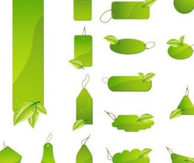Green Leaf Tag Labels Vector Set