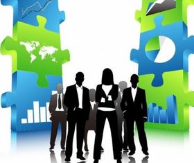 Business People Team with 3D Puzzle Pieces vector