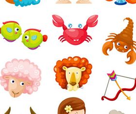 Cartoon Zodiac Symbols Set creative vector