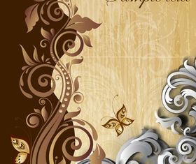 Floral swirl with butterfly background design vectors