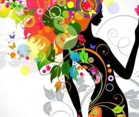 Colorful Floral Girl Silhouette art vector design