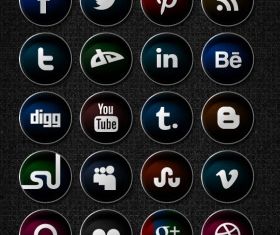 Round black social network icon set vector