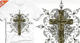 Cross tshirt design with floral ornament set vector