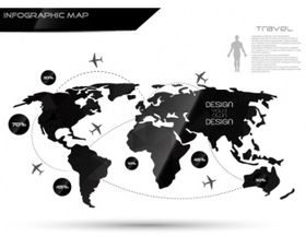 Black and white infographic world map vector design