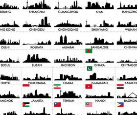 Silhouettes Skyline Cityscapes 5 vectors material