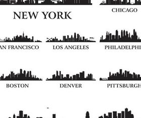 Silhouettes Skyline Cityscapes 4 set vector