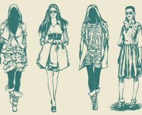 Retro fashion model 01 vector material