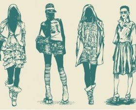 Retro fashion model 02 vector material