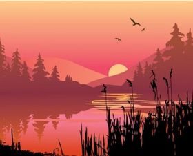 lake at dusk set vector