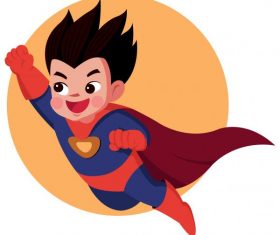 Kid superman flying cute cartoon character vector graphics