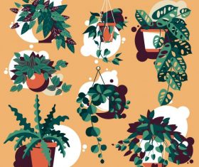 Decorative plant pot icons colored vector