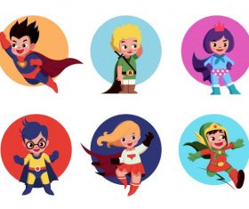 Super kids icons cute cartoon characters vector