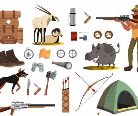 Hunting elements hunter tools animals vector design