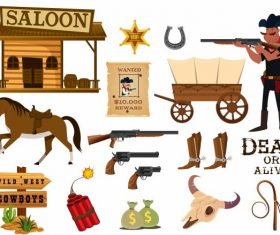 Cowboy elements objects police symbols vector