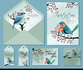 Invitation card templates natural bird tree decor vector