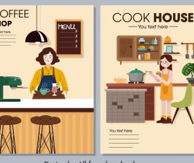Interior decor posters coffee shop kitchen themes vector
