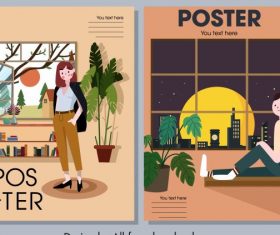 Home decor posters furniture person cartoon vector