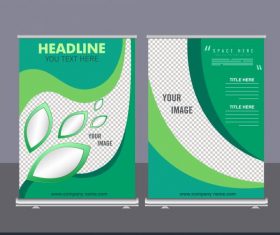 Corporate banner templates modern green checkered curves decor vector