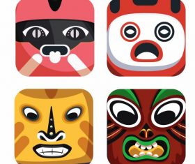 Traditional masks icons colorful emotional vector