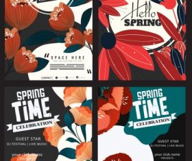 Spring poster templates blossom flora decor colorful vectors