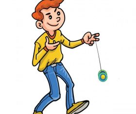 Happy kid play yoyo cartoon vector material