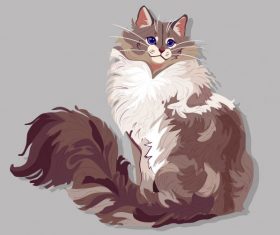 Pet painting furry cat colored handdrawn vector