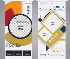 Business banner templates colorful geometric checkered decor vector set
