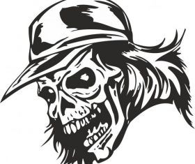 Zombie skull with cap sticker free vector